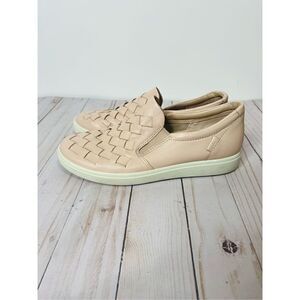 Ecco Pale Pink Leather Woven Slip On Loafers Comfort Shoes